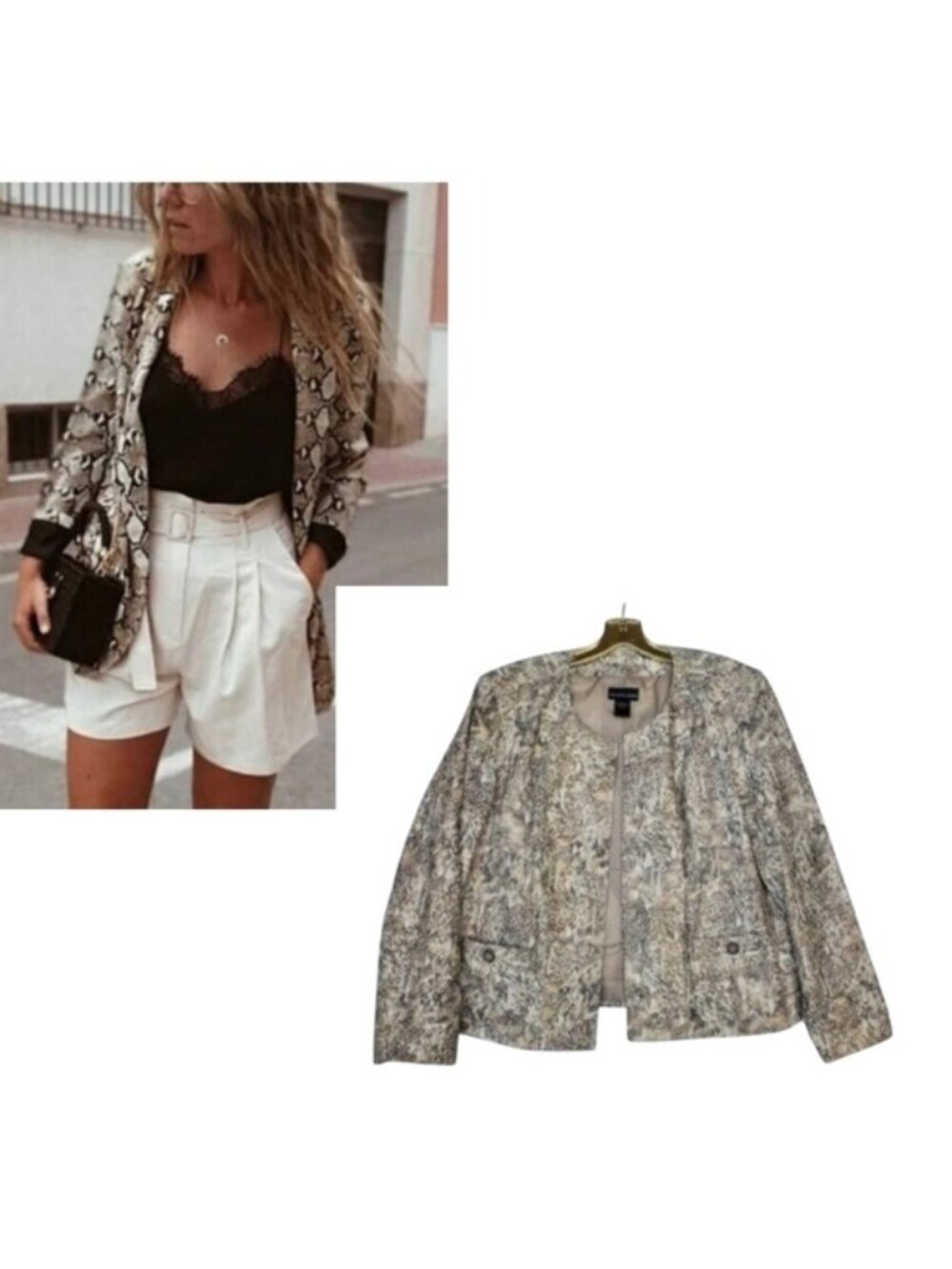 Boxy Snakeprint Blazer Pockets Neutral Print  Size XL